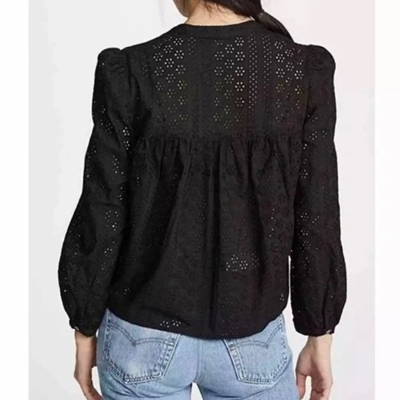 Madewell Eyelet Lace Double Tie Peasant Top in Black Size M - Picture 2 of 11